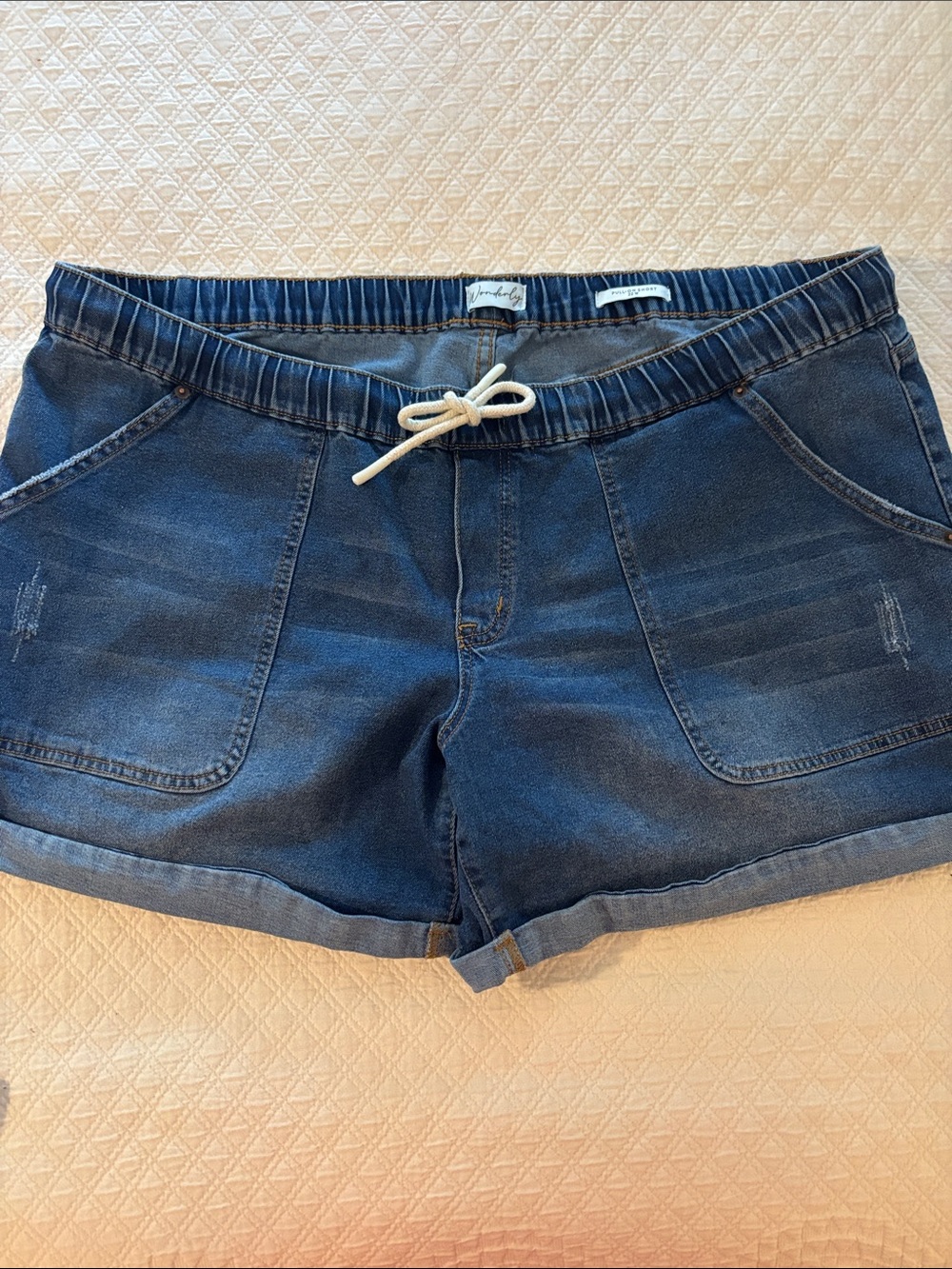 Wonderly Dark Blue Denim Drawstring Pocket Shorts